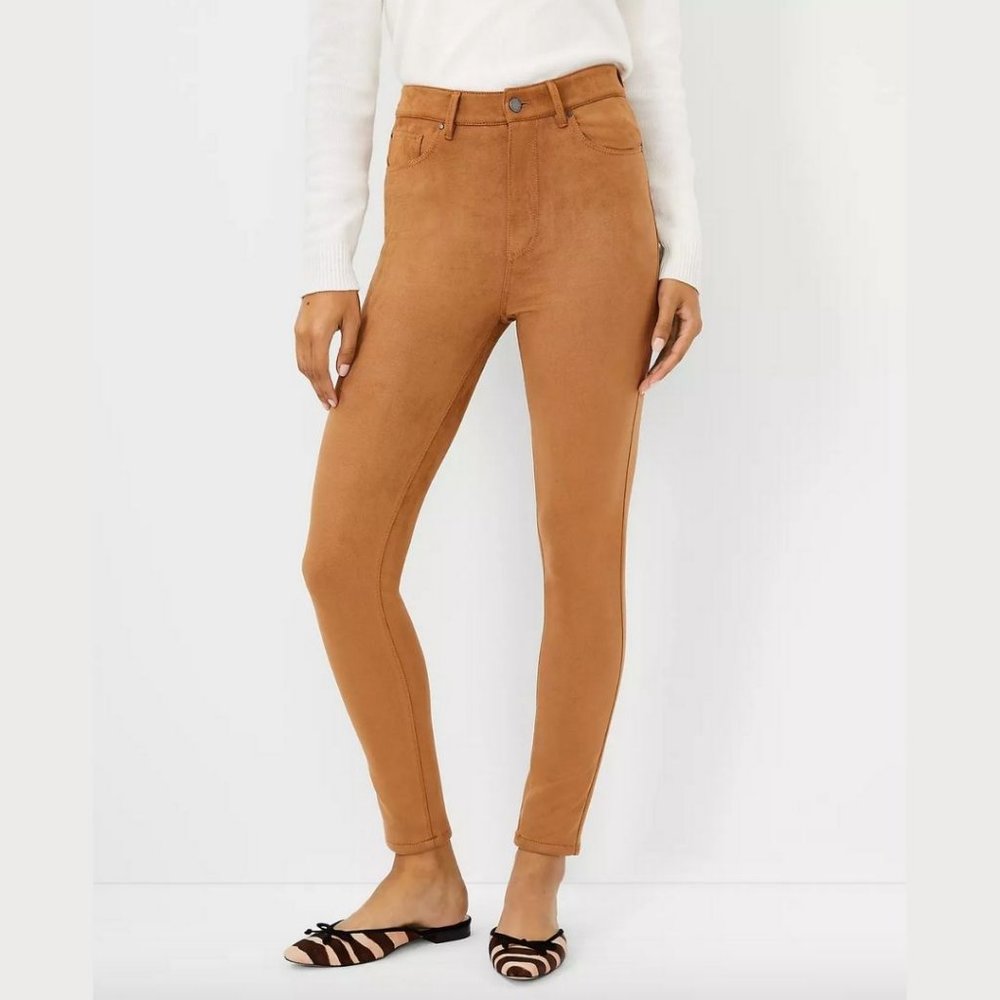 Ann Taylor Sculpting Pocket Faux Suede High Rise Skinny Jeans, Size 2